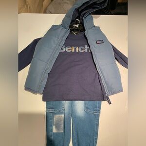 NWT Bench Kids Light Blue Puffer Vest Sweater Set with Jeans 18-24M